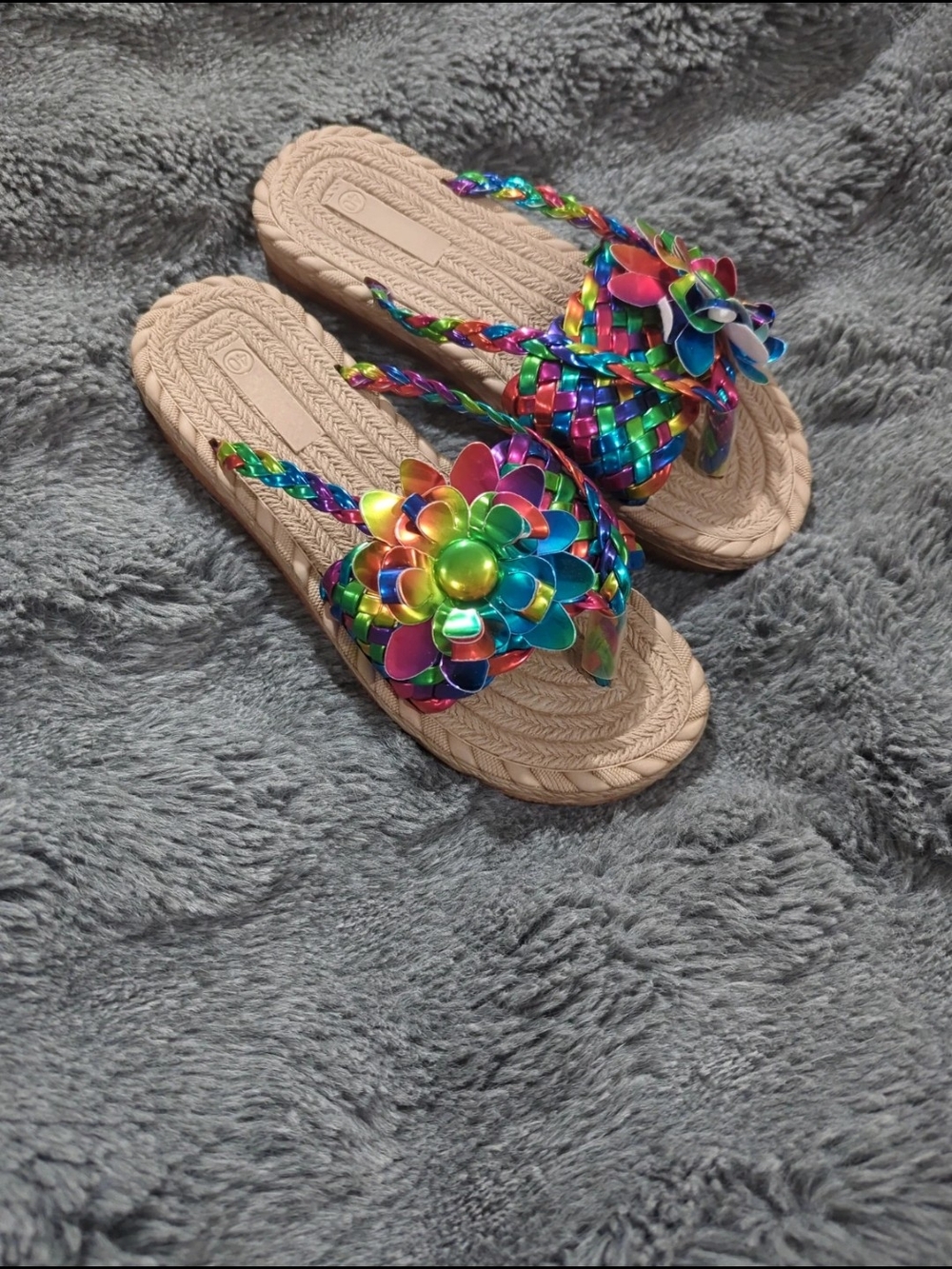 Women’s Neutral Sandals with Multicolor Floral Accent